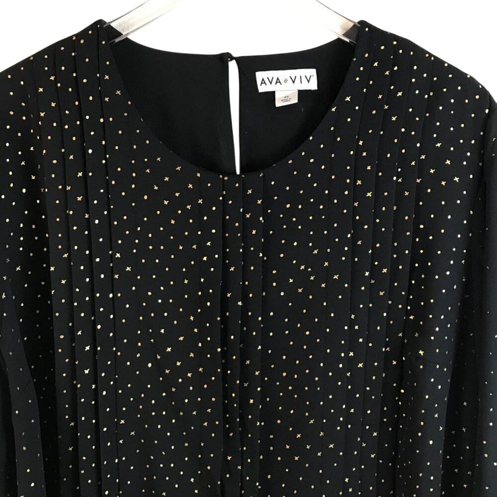 Ava &Viv Black & Gold Print Tunic Top Size 2X - Picture 2 of 8